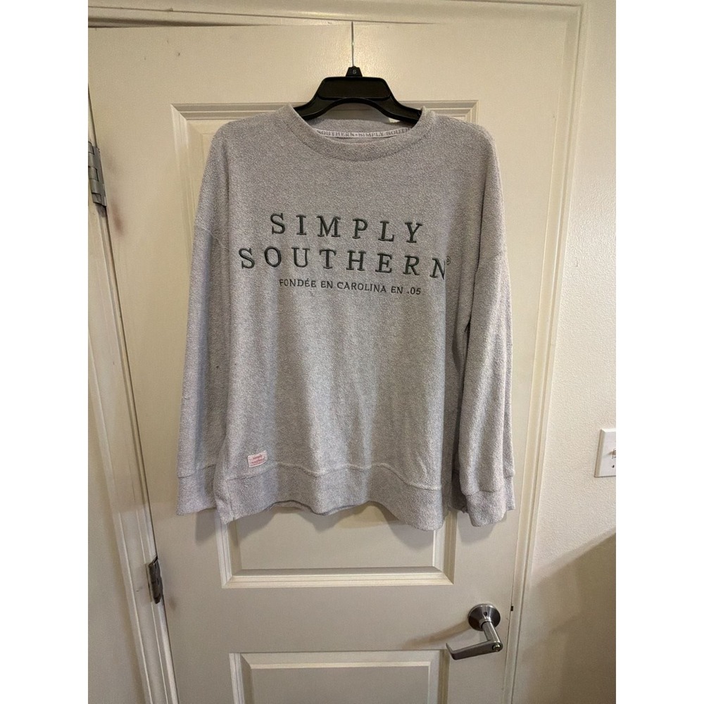 Simply‎ Southern Grey Terry Crewneck Pullover Sweatshirt